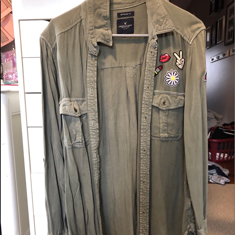 Green button-up shirt